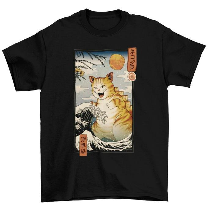 Tomoinc T-Shirt Kaos Uni - Catzilla Ukiyo-e