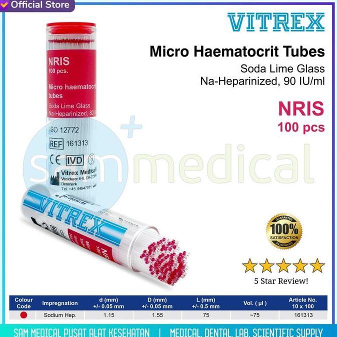 Vitrex Microhaematocrit Tube Heparin/Hematokrit Mikro Kapiler Merah