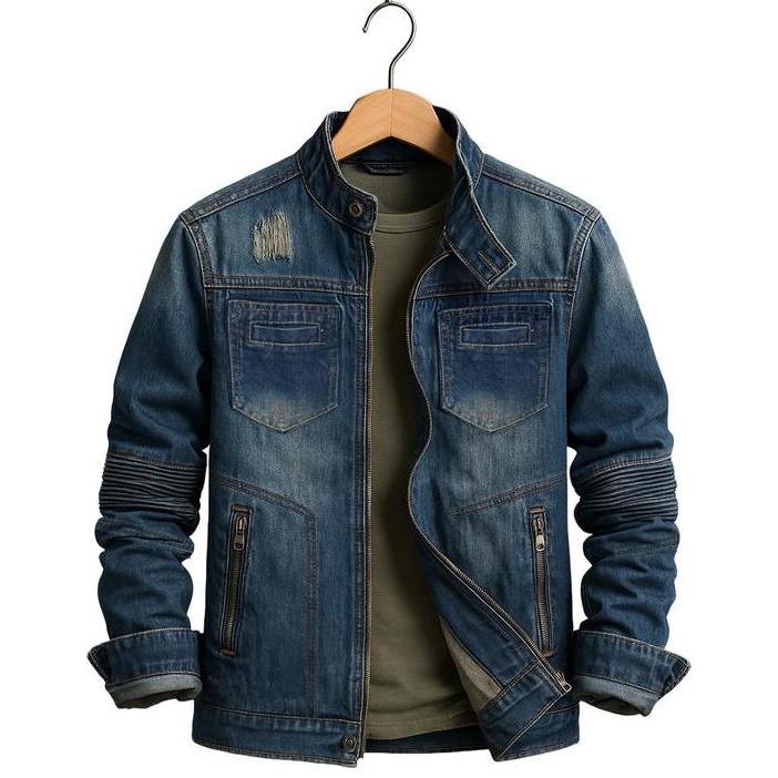 DV109 >> Jaket Jeans Biker Denim Pria Wanita Terbaru Blazer Keren Distro