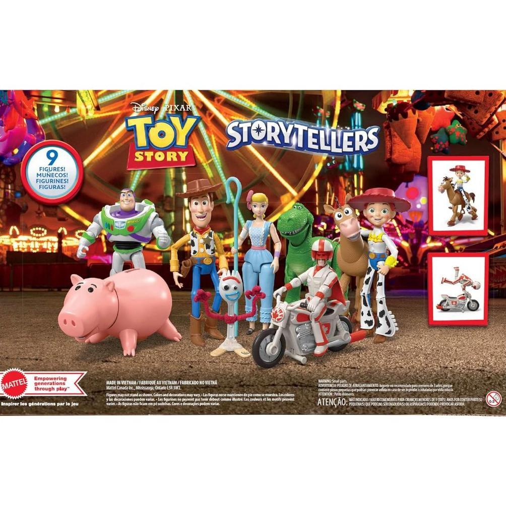 PAKET FIGUR STORYTELLERS MATTEL DISNEY DAN PIXAR TOY STORY, 6 FIGUR & KENDARAAN, WOODY BUZZ REX