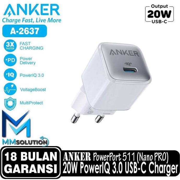 ANKER Wall Charger Anker PowerPort Nano Pro 20W - A2637 - GARANSI RESMI