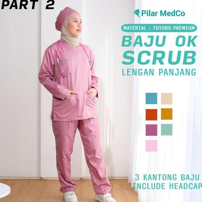 Baju Ok Lengan Panjang | Baju Scrub Medis Lengan Panjang | Bahan Toyobo | Baju Jaga Dokter | Baju Ja