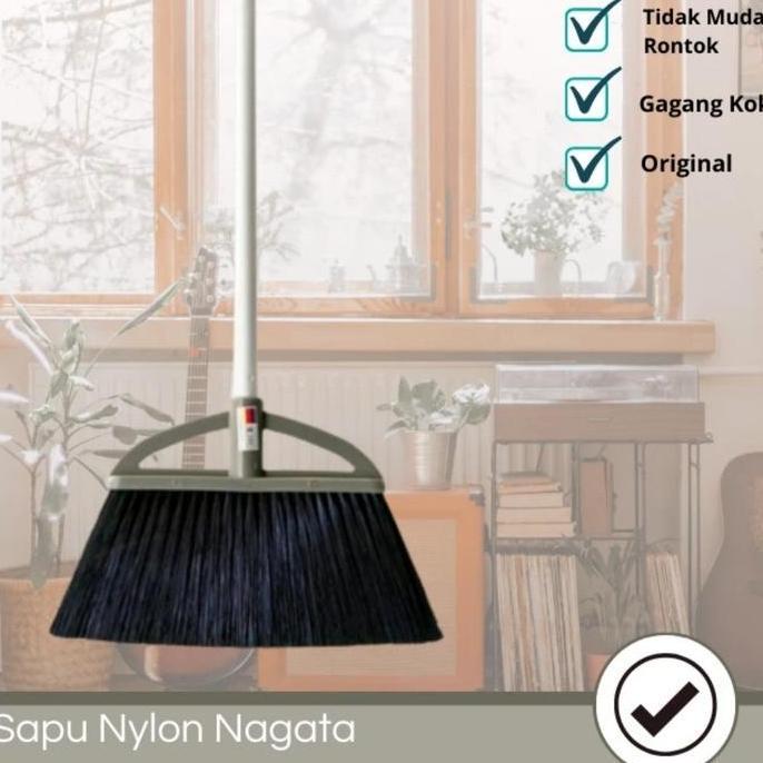 Sapu Plastik Nylon Nagata Abu-Abu Gagang Panjang Awet Kuat Tebal Premium Nagata Panjang 127CM Lebar 