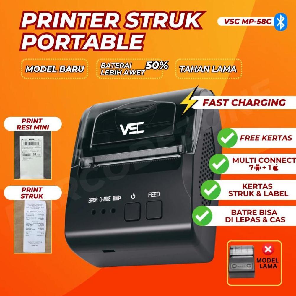 PRINTER BLUETOOTH THERMAL STRUK KASIR VSC MP-58C - HITAM - CETAK PDF ALAMAT SHOPEE GAMBAR