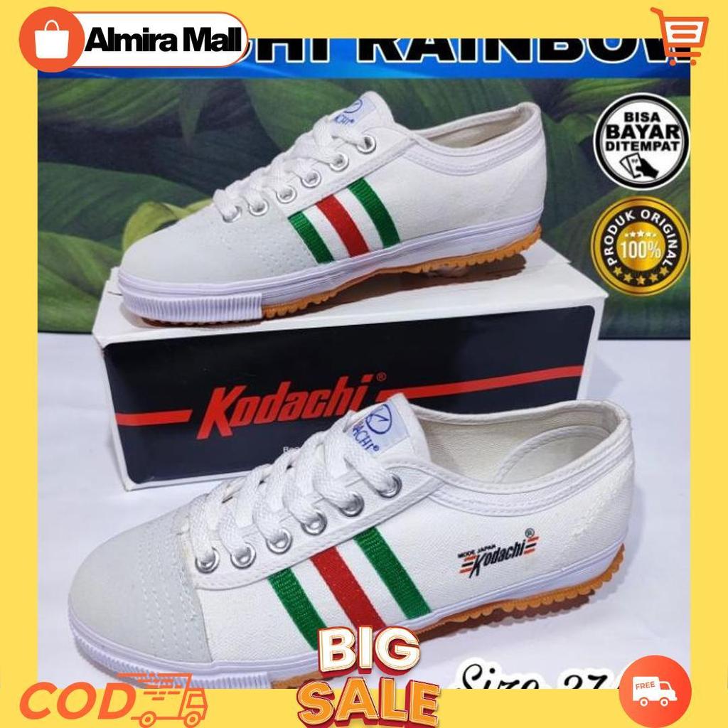 KODACHI SEPATU CAPUNG BADMINTON VOLLY COWOK DEWASA KODACI RAINBOW JADUL PUTIH SOL KARET ANTI SLIP 37