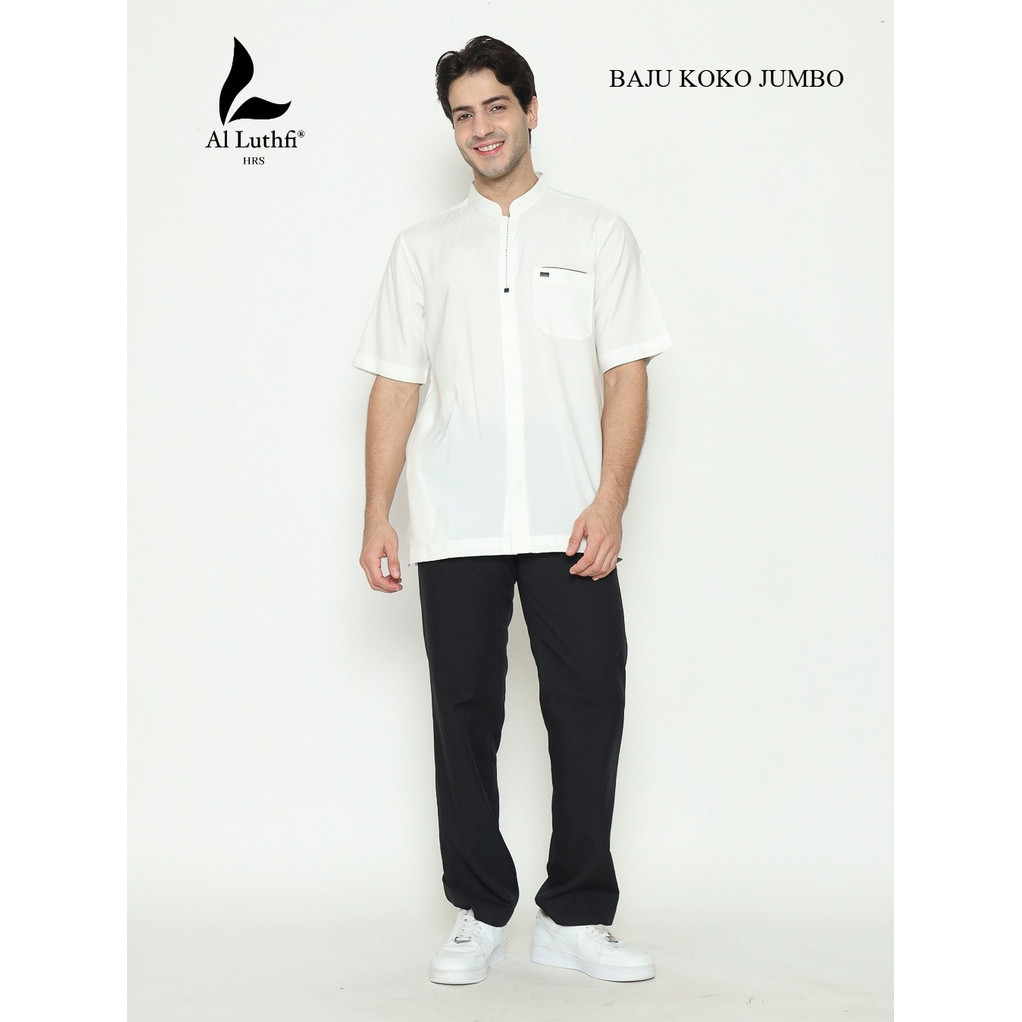 AL-LUTHFI | Baju Koko Jumbo Lengan pendek Warna Putih ANTI UV