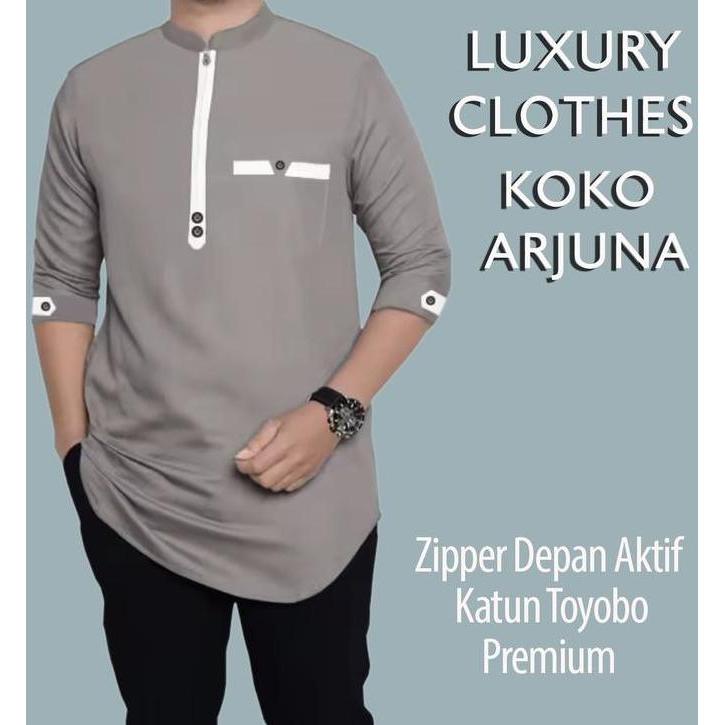 Promo Koko Kurta Arjuna Busana Baju Koko Pria Muslim Dewasa Jumbo Katun Toyobo Size S M L XL XXL XXX