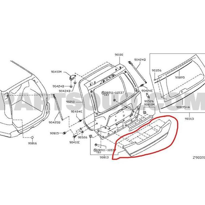 Xtrail T31 Finisher Back Door Moulding Cover Pintu Bagasi Ori Nissan