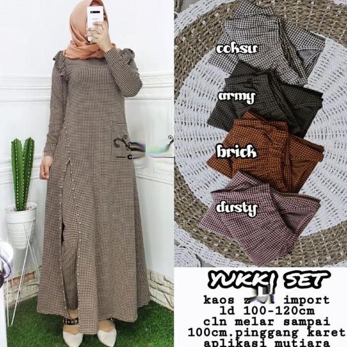 Promo Gamis setelan Kotak kecil rumbay / setelan / baju muslim / pakaian wanita kekinian Celana Hija