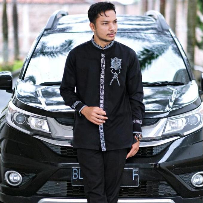 Promo Koko Al Abrar 2454 Lengan Panjang - Hitam Motif Aceh - Bordir - Muslim - Pria COD