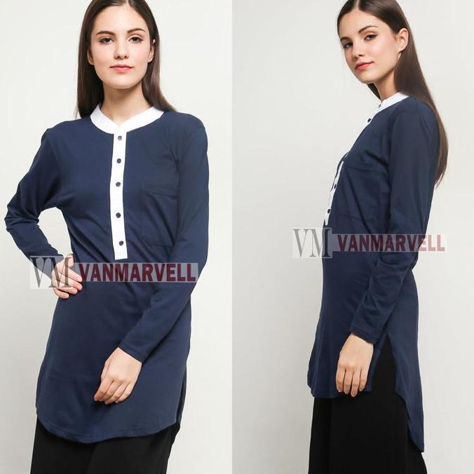 Promo VM Tunik Biru Dongker lengan Panjang Wanita - Atasan Muslim Wanita COD