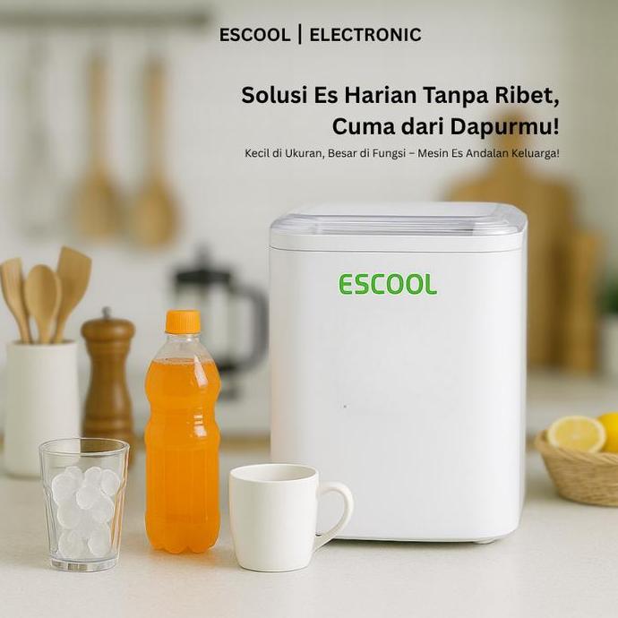 Escool Mesin Es Ice Maker 24 Jam Membuat Es 12kg, per 6 Menit Membuat Es Jadi 130Watt