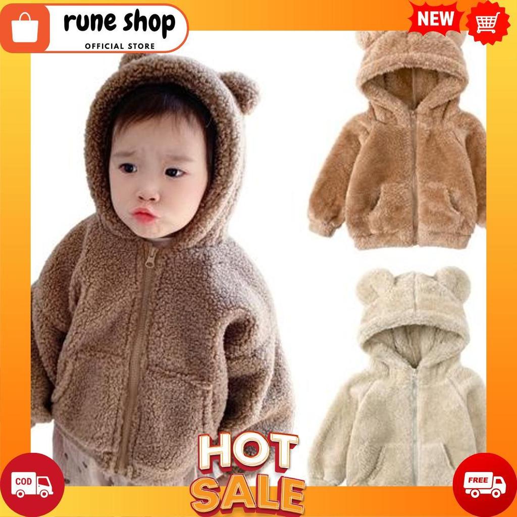 Sherpa Bulu Domba Anak Laki Laki Perempuan Usia Anak 3-6 Tahun / Jaket Anak Hoodie Bulu Kuping Berua