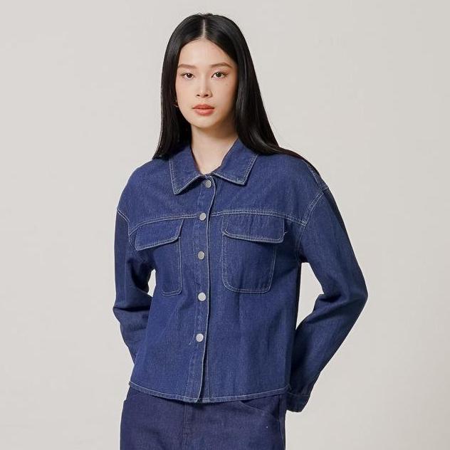 This Is April Atasan Kemeja Jaket Jeans Wanita Lengan Panjang Hijab Friendly Elxina Jackets Denim 60