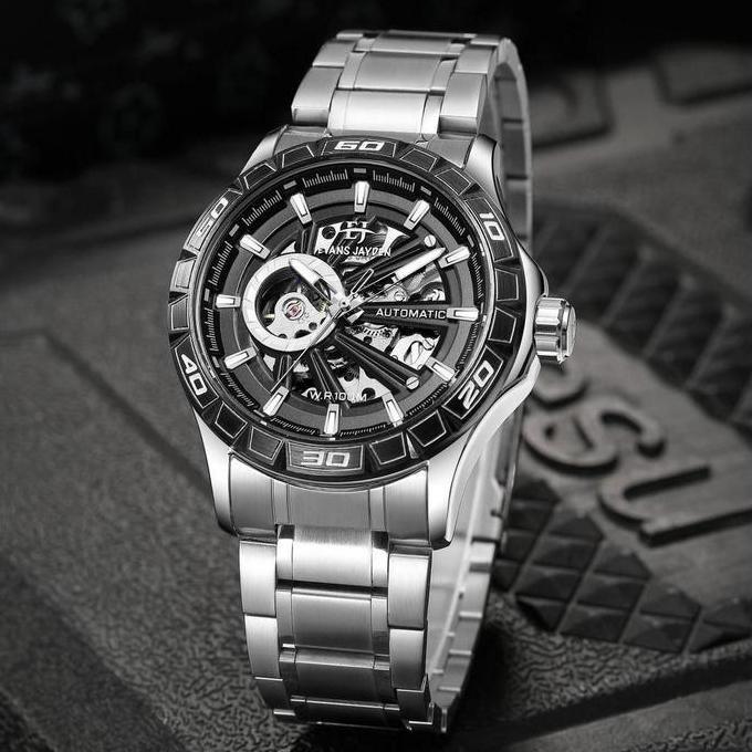 Promo Buy 1 Get 1  jam tangan  Evans Jayden Jam Tangan Pria 9565 Rantai Automatic Movement Stainless