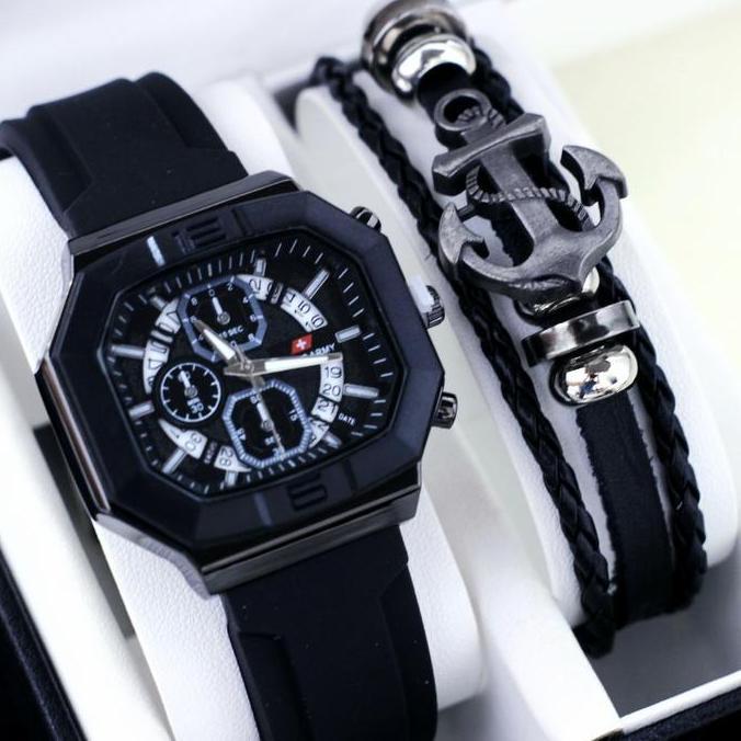 Promo Jam Tangan Pria SA Paket Gelang Jangkar Analog Watches COD