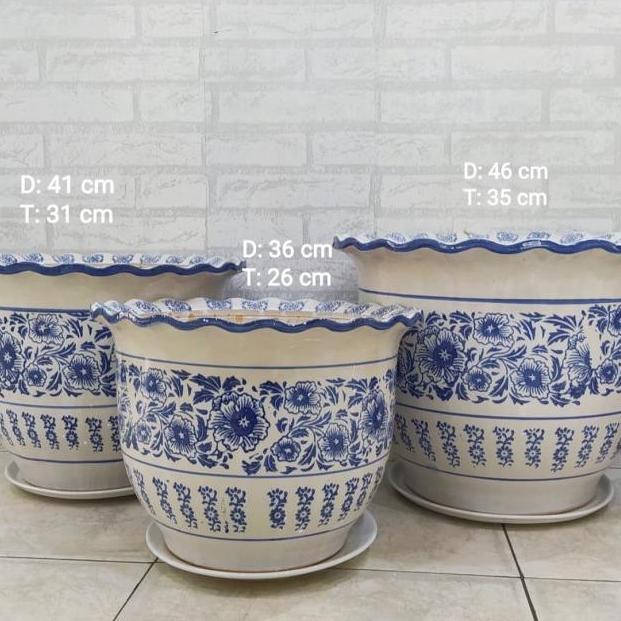 Terlaris Pot Tanaman Keramik Biru Putih Besar