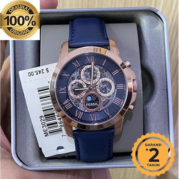 Promo ME3029 Grant Skeleton Dial Navy Blue Leather original COD