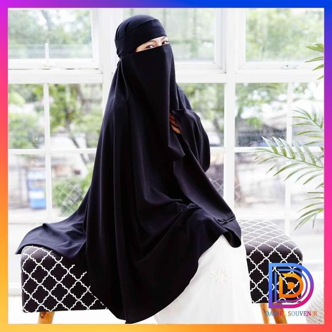 Set Jilbab Syari Long Khimar Non Pet Bonus Niqab Bandana Wolfis Alsyahra Exclusive