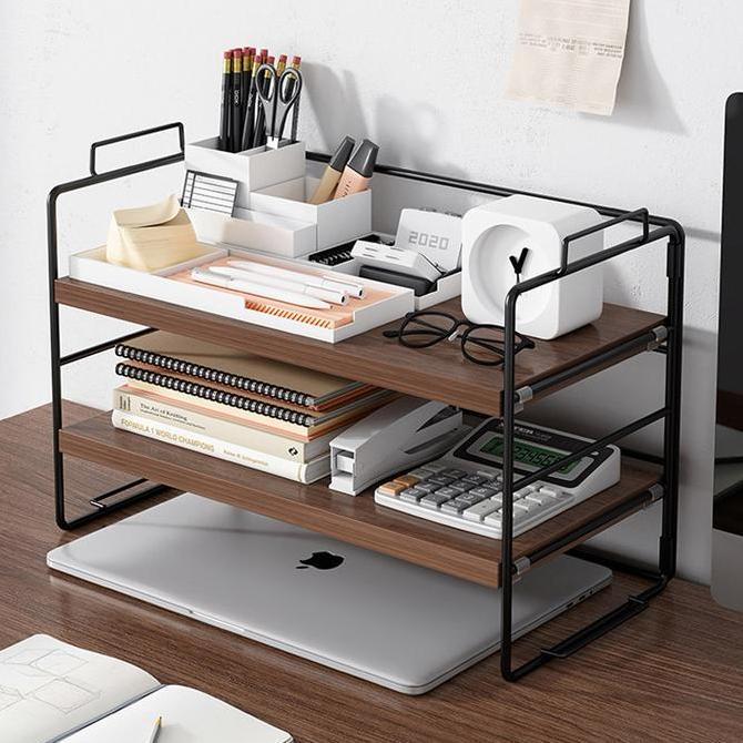 Rak Buku / Rak / Pengatur Desktop Kantor Sederhana / Pengatur Meja Besi Multi-Lapis Desktop Kecil / 