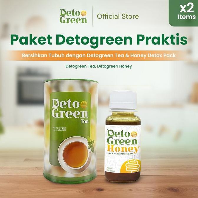 DetoGreen Tea & DetoGreen Honey Paket Detox Alami untuk Usus Lebih Sehat 2 PCS