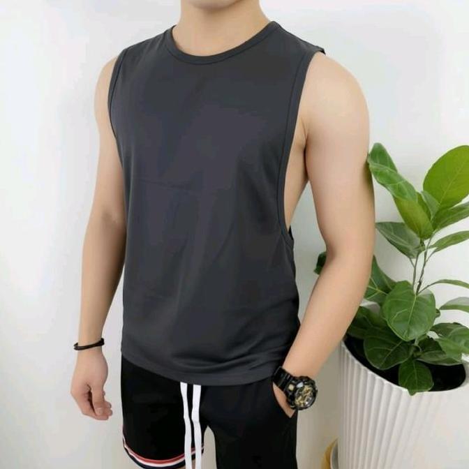 DS335 - Low Cut - Kaos Singlet Low cut-Singlet Low Cut Polos GYM Pria Hitam