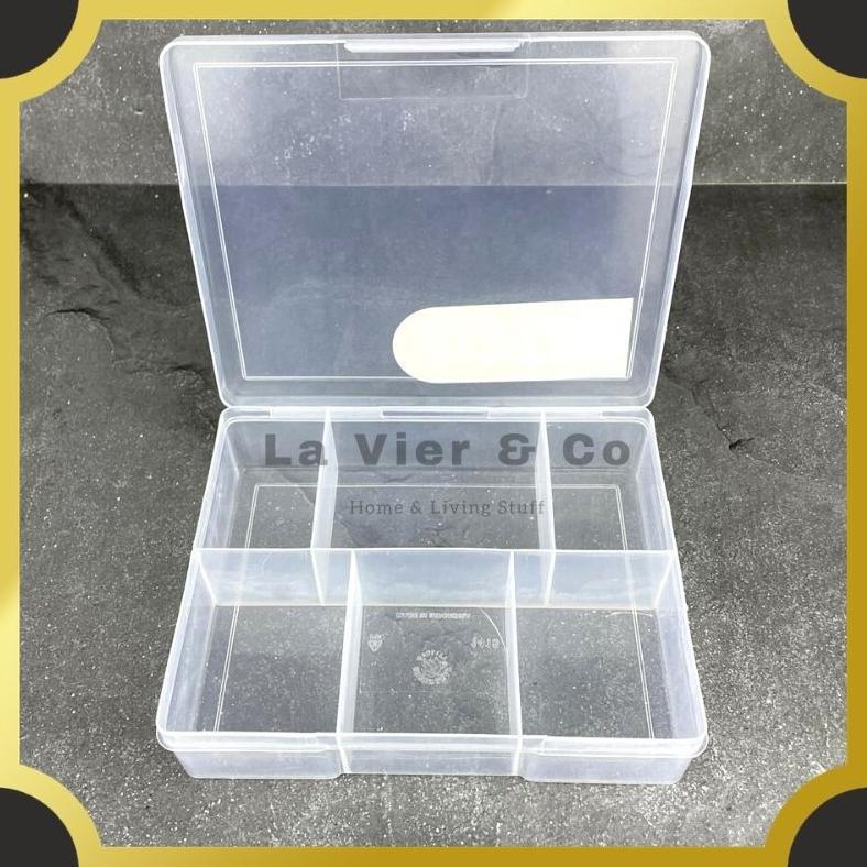 Tempat Kotak Plastik Penyimpanan Transparan 6 Sekat Multifungsi