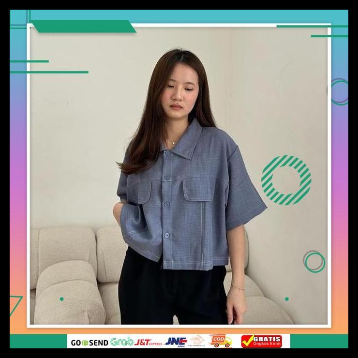 PROMO DAMI SHIRT / KEMEJA CROP OVERSIZE LIST UNISEX BAJU LINEN PANJANG WANITA TERLARIS TERMURAH