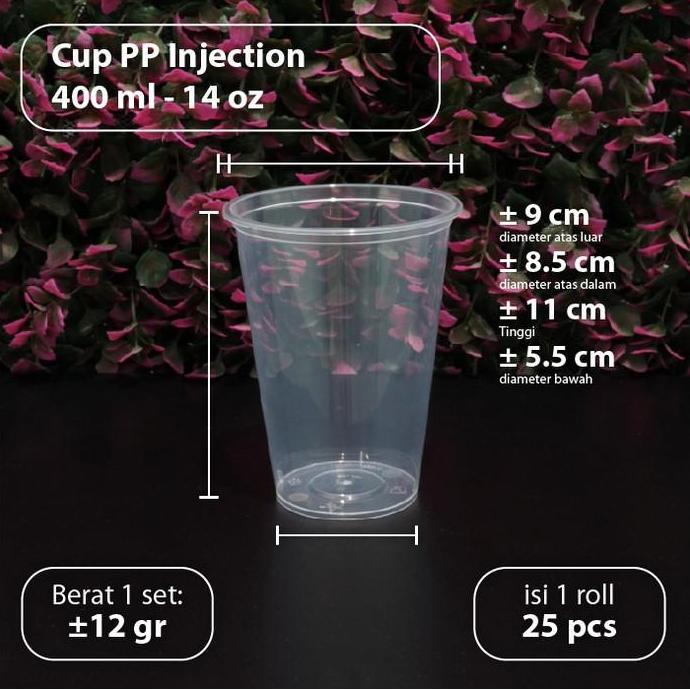 (Bekasi) 25 pcs - Cup 14oz Injection - Gelas Thinwall Plastik PP 400ml