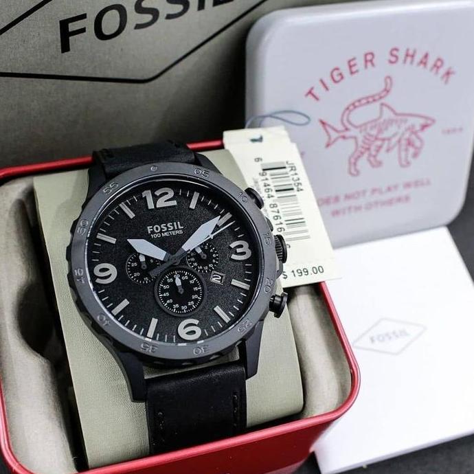 Jam Tangan Pria Original JR1354 JR 1354 Chronograph Leather Black Dial