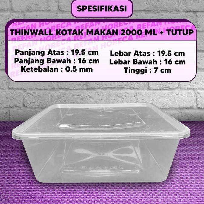 KOTAK MAKAN PERSEGI 2000ML - BOX THINWALL FOOD CONTAINER 2000ML
