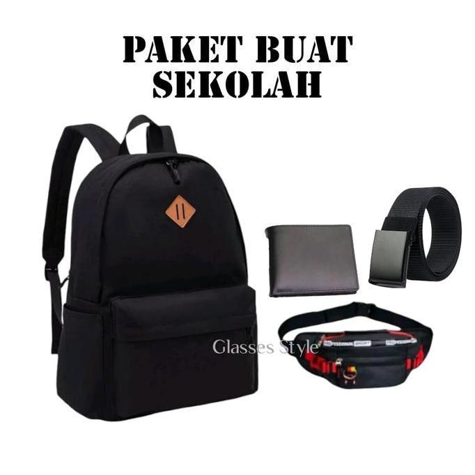 DF193 - Paket Ransel Buat Sekolah/Tas Ransel Paket isi 4/Tas Ransel Paket Murah Pria Backpack