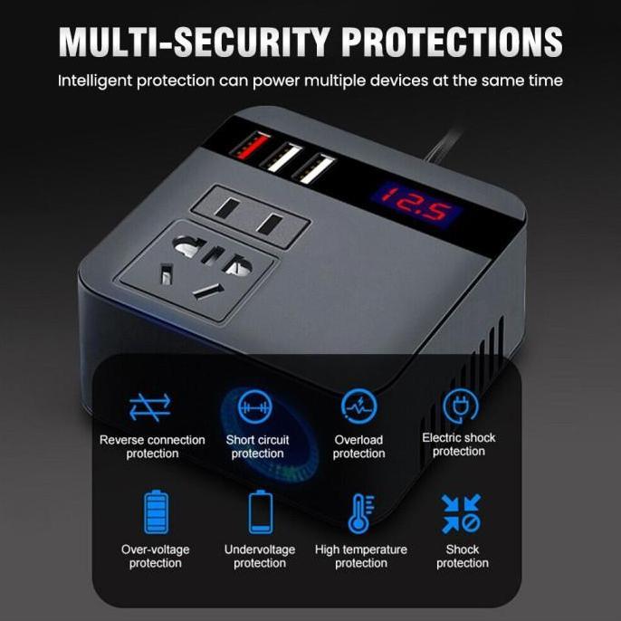 Car Power Konverter Fast Charging USB 3 Listrik Inverter 120W Mobil [terbaik]