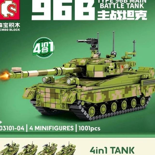Ohsome Sembo Type 96B Military Battle Tank Set 4In1 Blo Mainan Rakit Blok Susun Tank 3D Diy Random