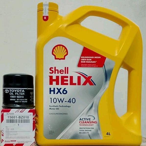 Bnr Paket Oli Shell Helix Hx6 10W-40 + Filter Oli Avanza,Xenia,Ayla,Agya, Pelumas Mesin Mobil Mesin 