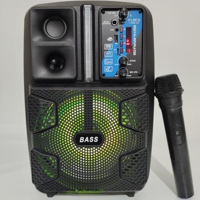 DF157 >> SPEAKER BLUETOOTH FLECO F-8809LED 8'5 INCH FREE MIC WIRELESS KARAOKE + STAND SPEAKER + REMO