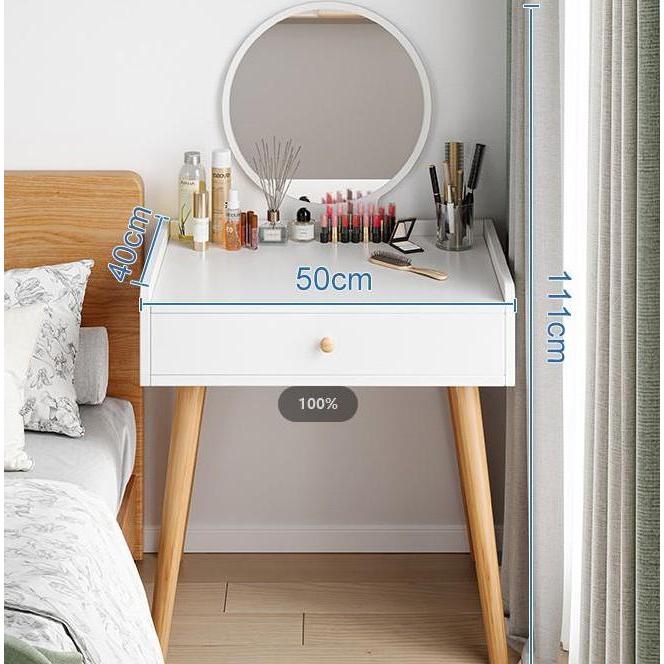 Meja Make Up Mini Multi Tempat Elegance Dengan Kaca Bundar