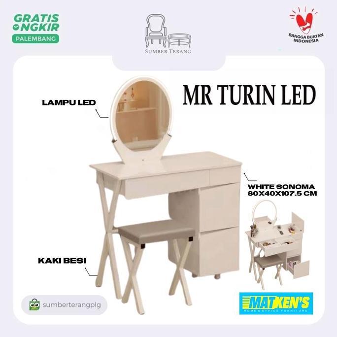 Meja Rias Matkens MR Turin Meja Rias Bulat Cermin Lampu LED Minimalis