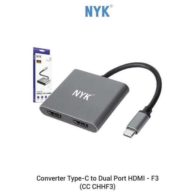 NYK F3 Converter Type C to 2 Port HDMI Adapter USB C to Dual HDMI