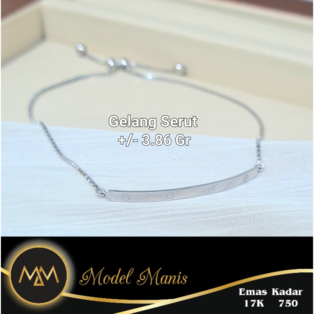 Model Manis Gold - Gelang Serut Plat Mur Putih - Emas 17k 750