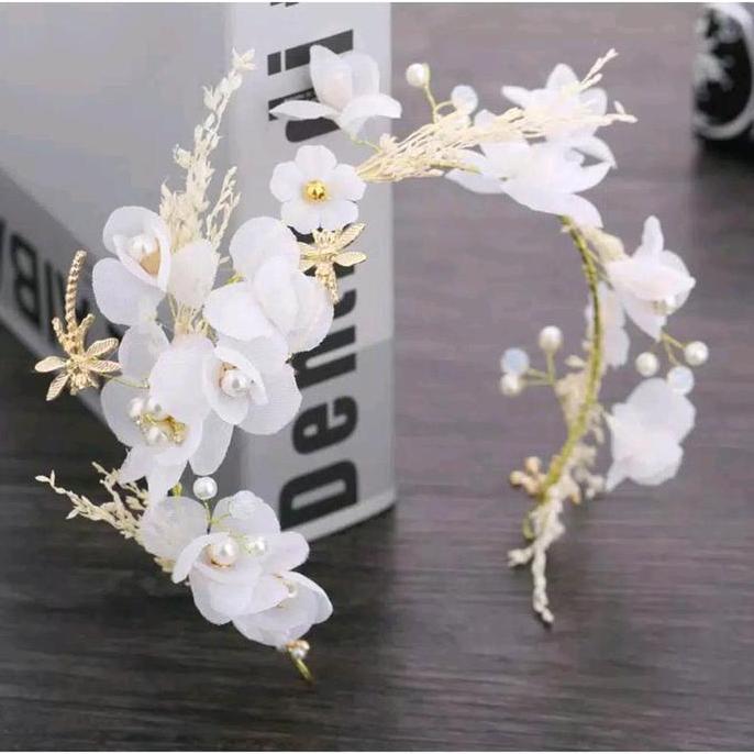 Headpiece Aeris - Mahkota Bunga Putih Headpiece Hiasan Hijab / Kepala Elegan Aksesoris