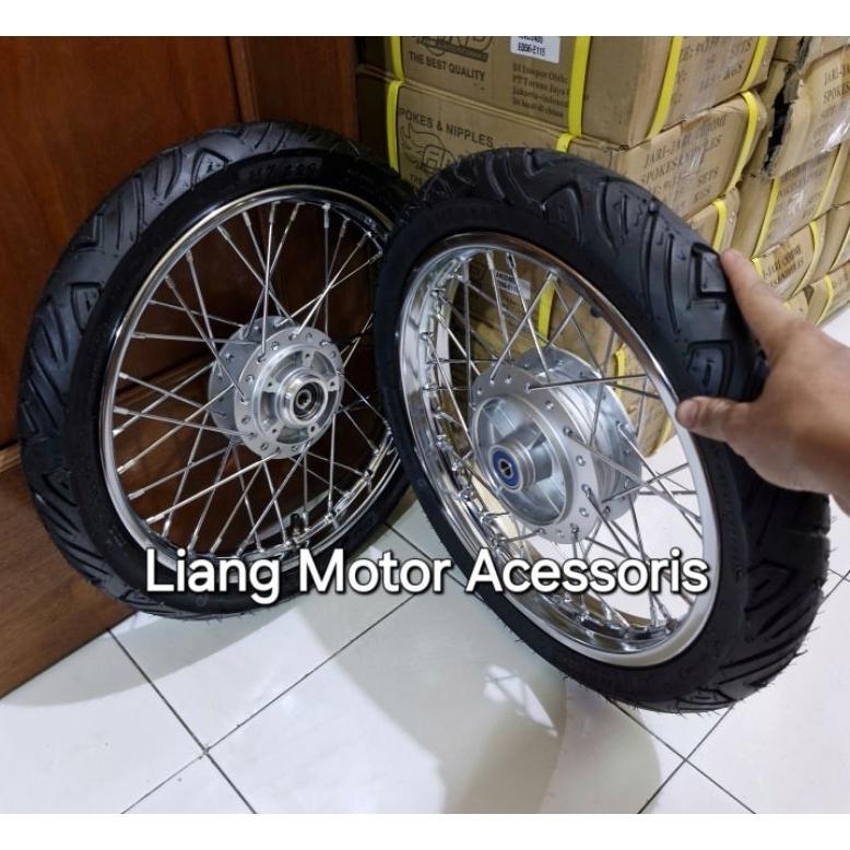Sepaket Velg DID Besi Ring 14 Tromol Set Jari2 Plus Ban - SupraX100/110cc/Astrea/Grand/Legenda/Prima