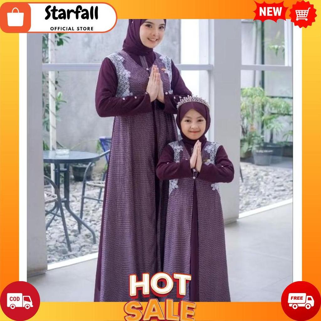 Aisha Couple Kids And Mom/Gamis Couple Ibu Dan Anak Free Pashmina Model 2025/Gamis Motif Ibu Dan Ana