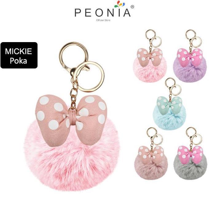 Peonia PNA POKA MICKIE Pom Pom Keychain Kunci Tas