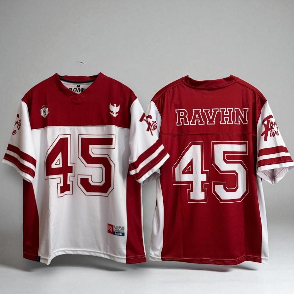 RAVHN Jersey Unisex Streetwear Oversize Number Forty Five Jersey Kemerdekaan Pria Wanita