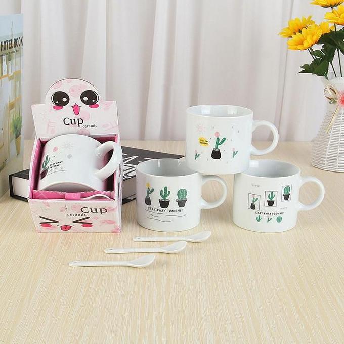 SET MUG KERAMIK PREMIUM - Gelas Kopi + Sendok, Souvenir Cantik untuk Hampers & Hadiah