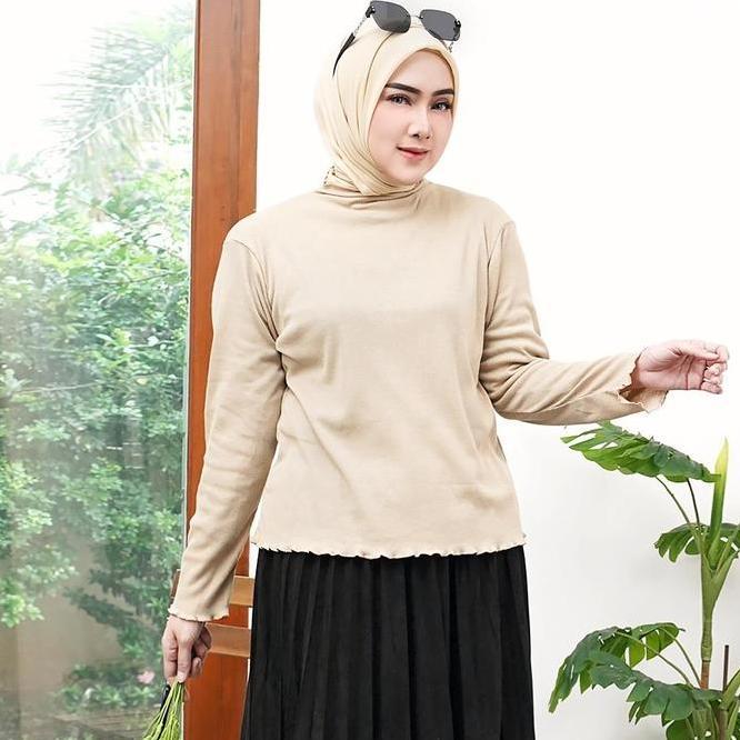 Manset Baju Inner Rajut Knit Turtleneck Wanita Jumbo Lengan Panjang Pendek Dalaman Outer Big Size An
