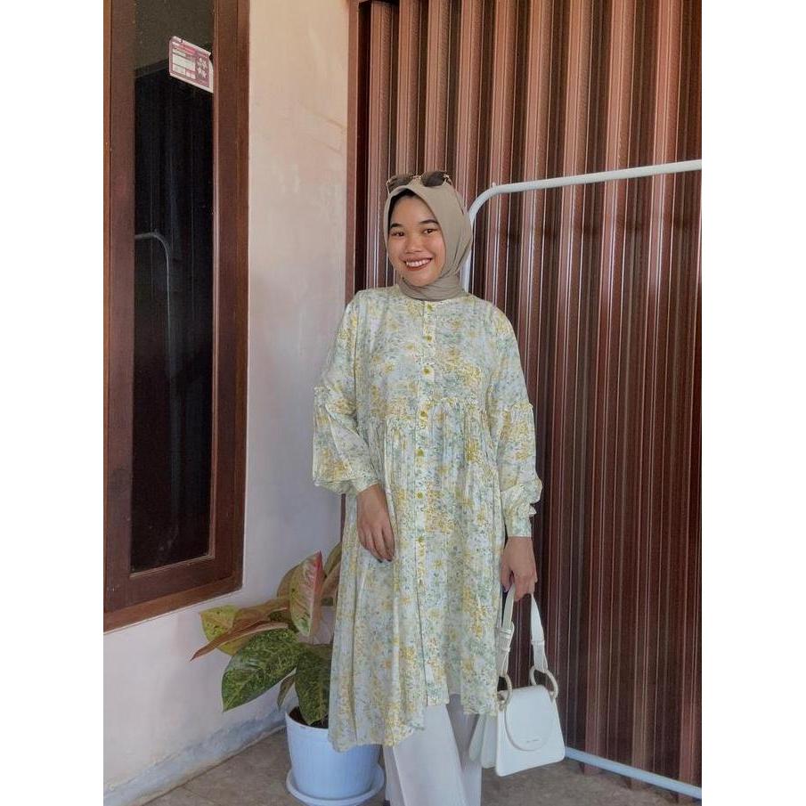 Ameena Tunik Jumbo / Tunik Rayon / Tunik Motif / Tunik Jumbo Balon Kancing Muslim