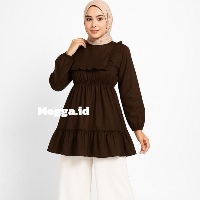 Zika Blouse Wanita Atasan Model Rempel Lengan Panjang Baju Casual Outer Tunik Outfit