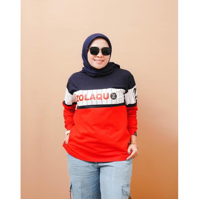 Zolaqu - Atasan Kaos Wanita Size Cotton Combed 20S Kombinasi Merah Navy Putih Tryme